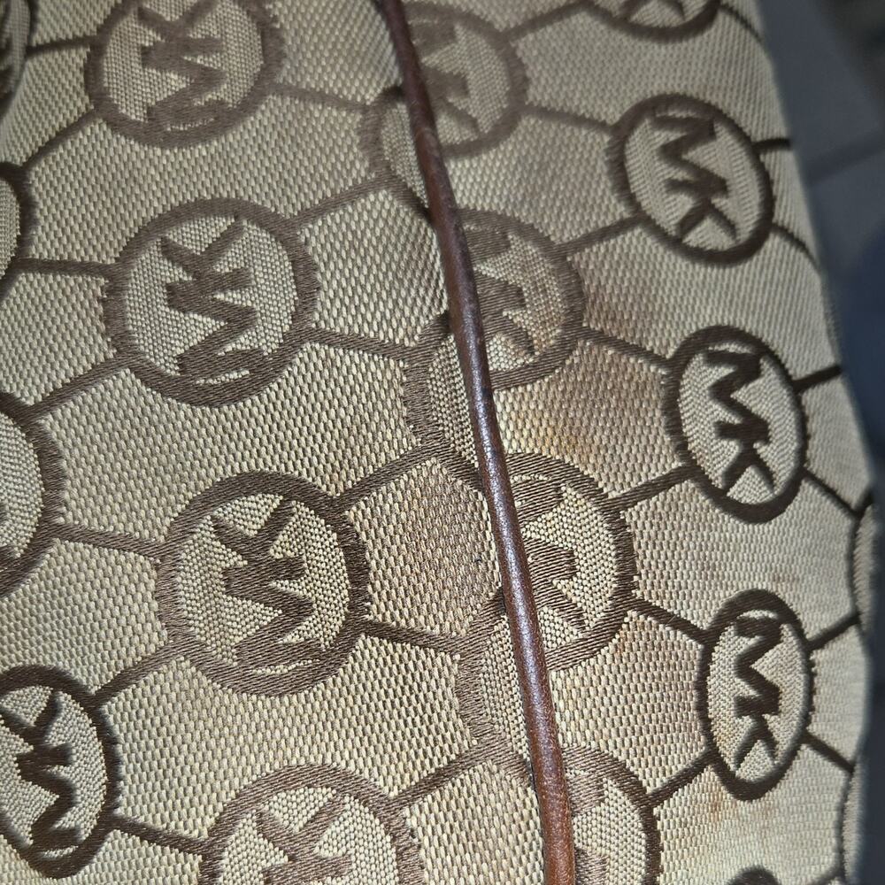 Michael Kors MK Logo Satchel Brown Monogram Bag Gold Tone Flawed/Worn Handles - Picture 7 of 15